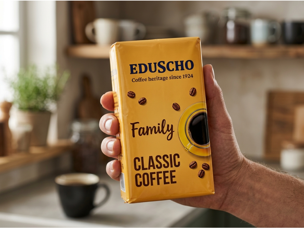 Tchibo Eduscho Family mletá káva 1 kg v ruce