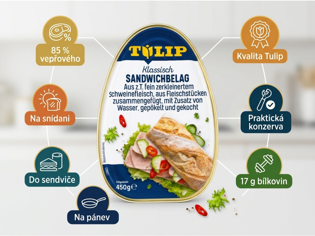 Tulip snídaňový lunchmeat z vepřového masa 450 g - hlavní výhody