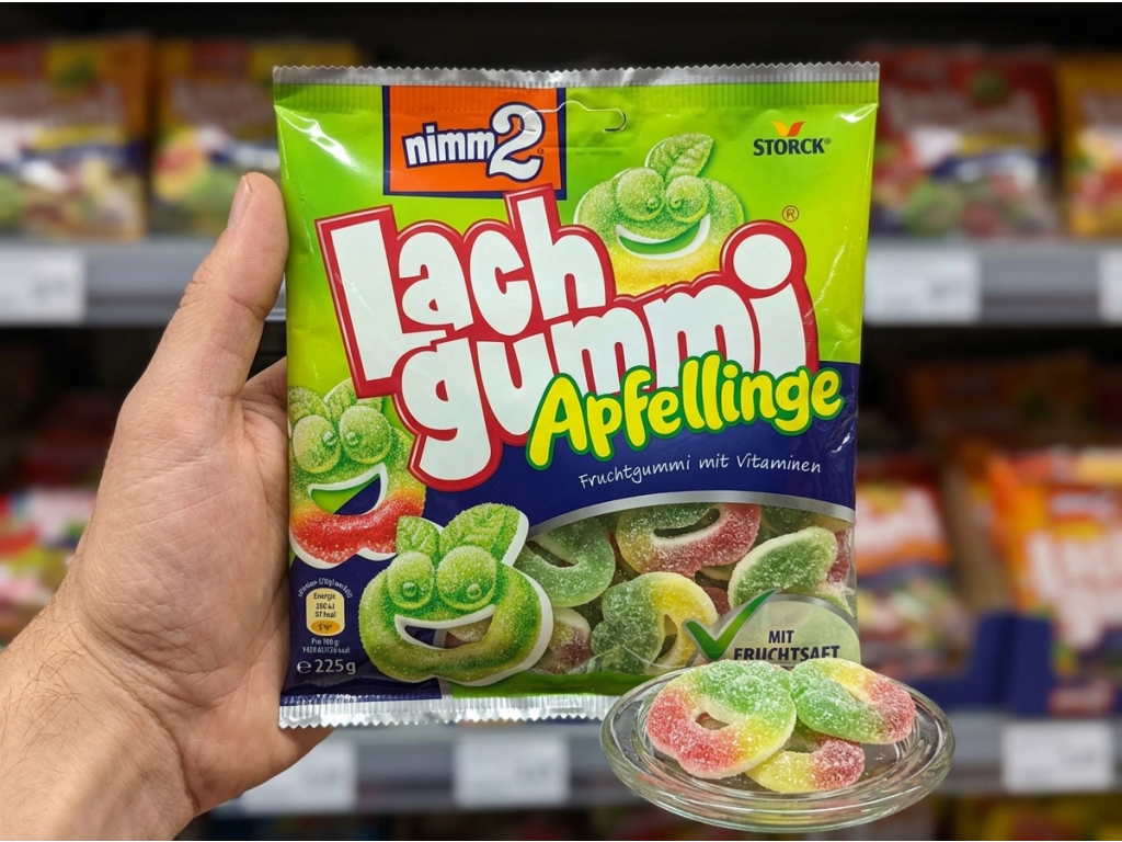 nimm2 kyselé jablečné želé kroužky s vitamíny 225 g - v ruce