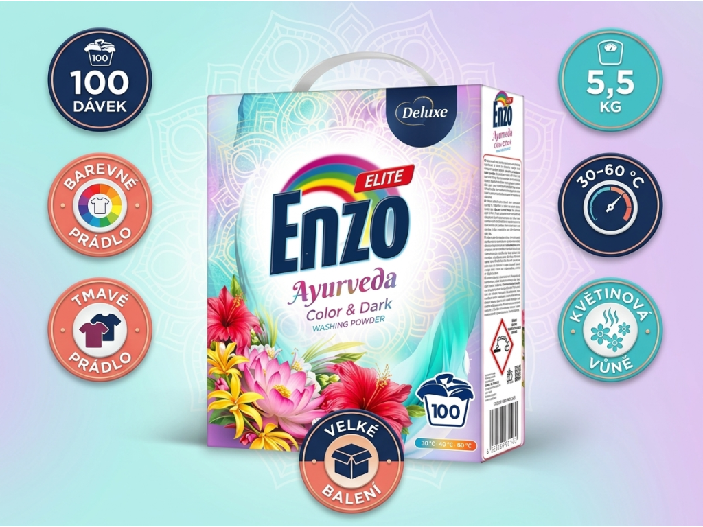 Enzo Elite Ayurveda Color & Dark 5,5 kg - výhody pracího prášku