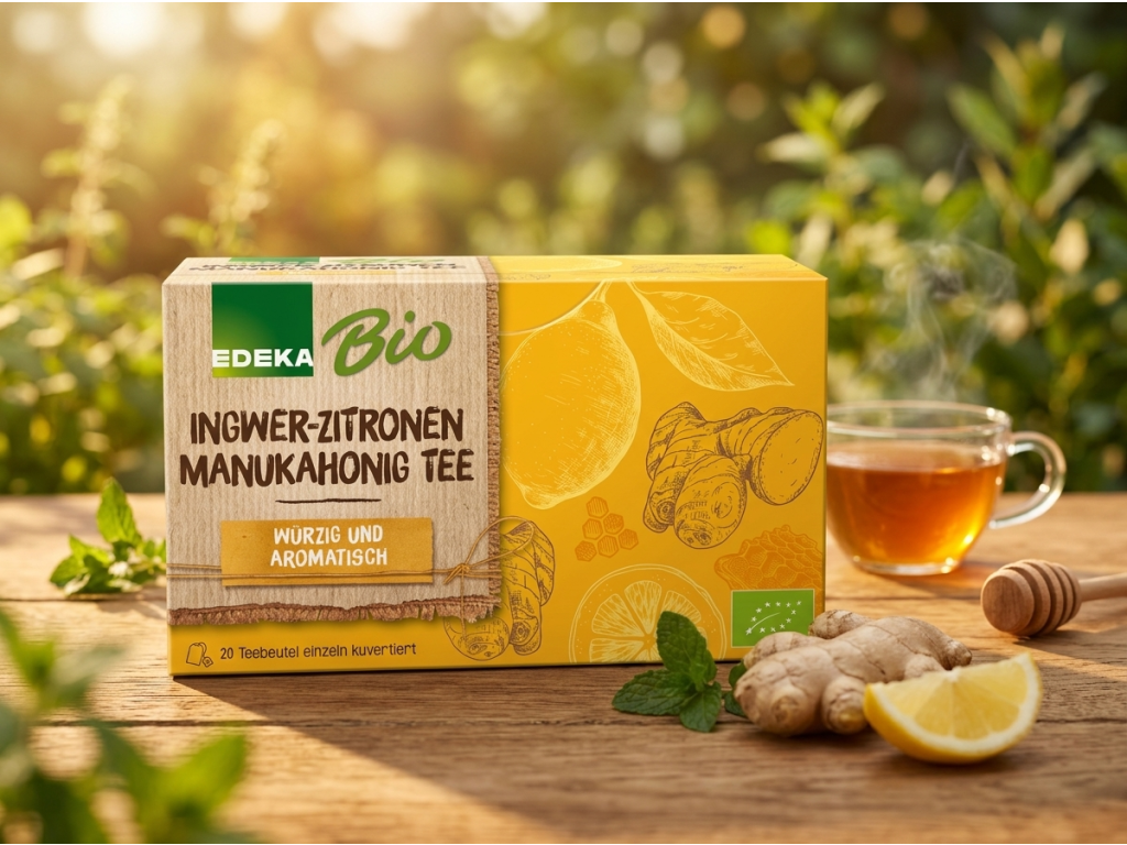 Edeka Bio zázvorovo-citronový čaj s manukovým medem, 20 sáčků, 40 g - přírodní ingredience