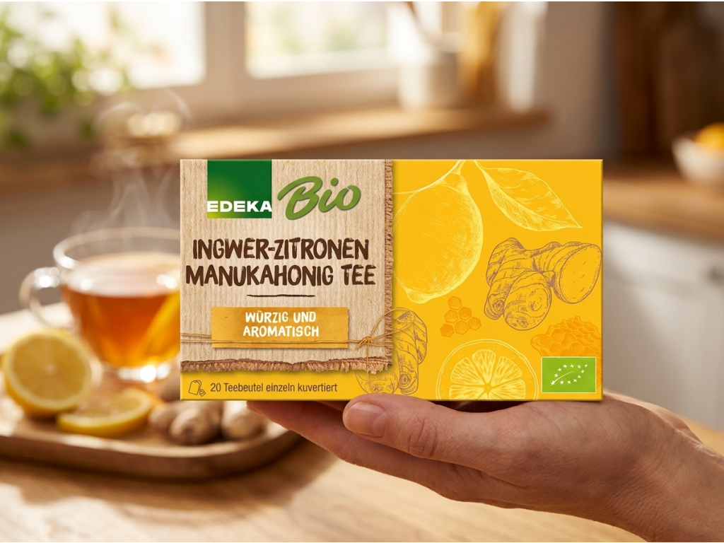 Edeka Bio zázvorovo-citronový čaj s manukovým medem, 20 sáčků, 40 g - balení v ruce