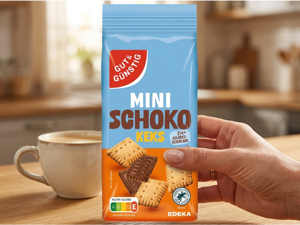 Balení G&G mini sušenek s mléčnou čokoládou v ruce