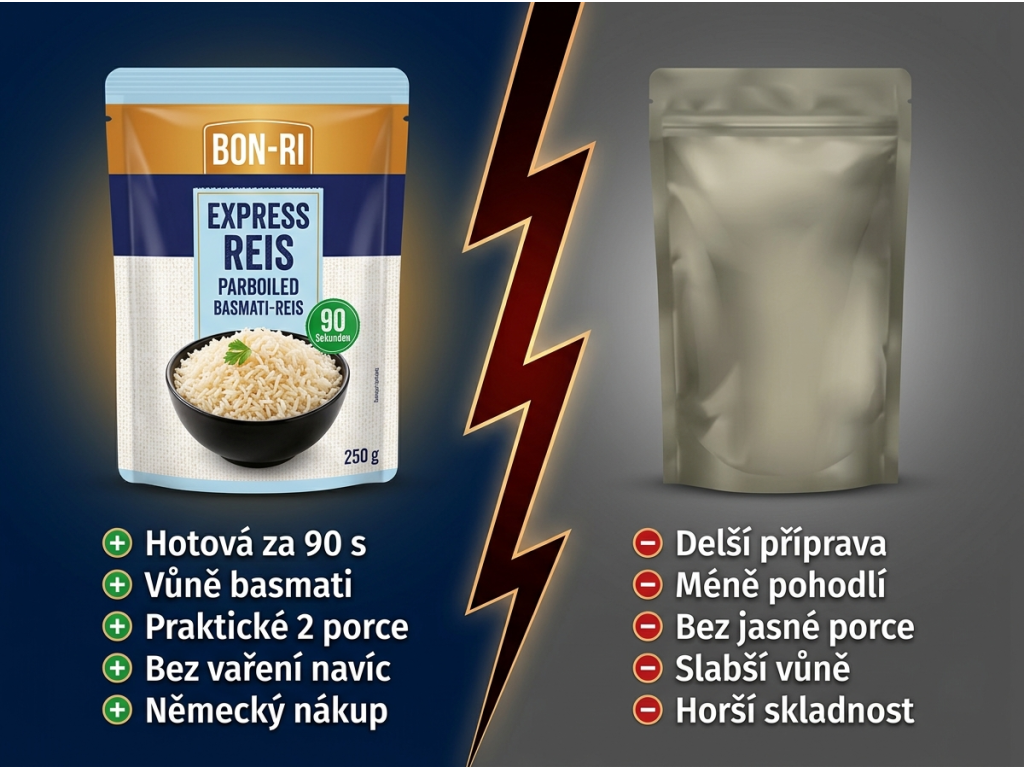 BON-RI expresní basmati rýže 250 g - srovnání s běžnou přílohou