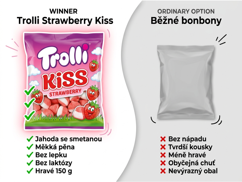 Trolli Strawberry Kiss jahodové pusinky 150 g - srovnání