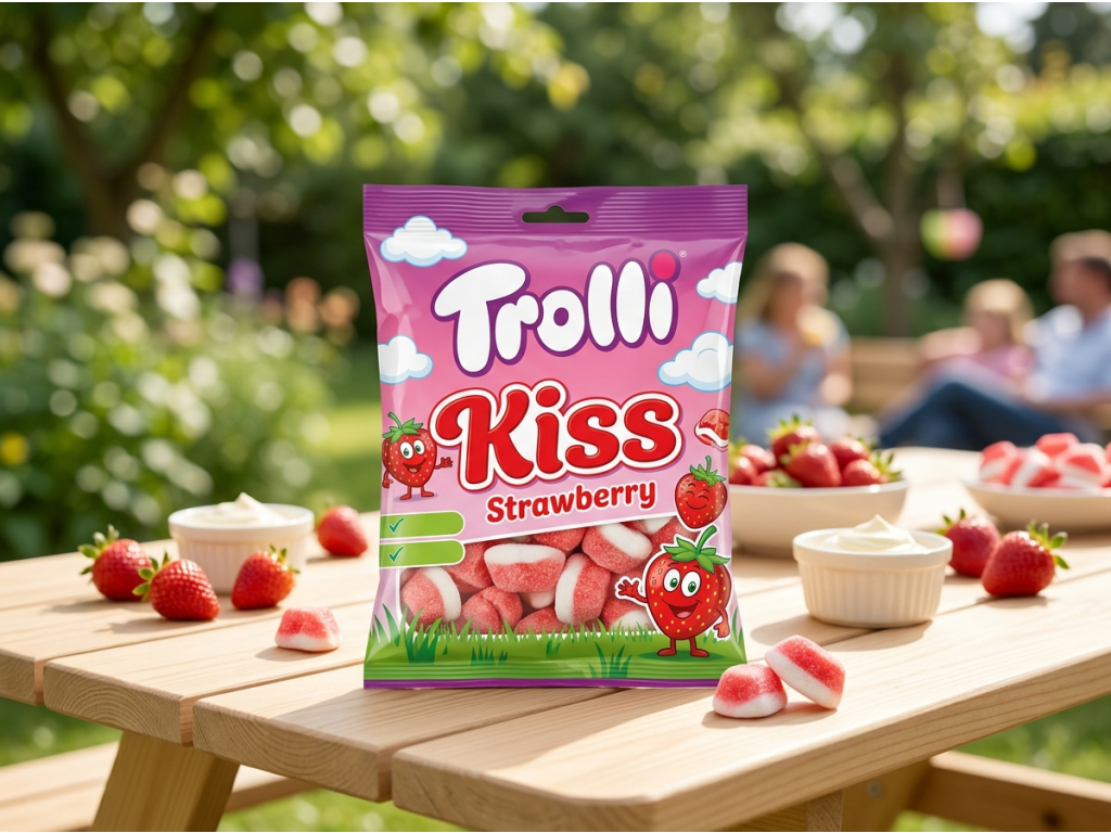 Trolli Strawberry Kiss jahodové pusinky 150 g - jahodová chuť