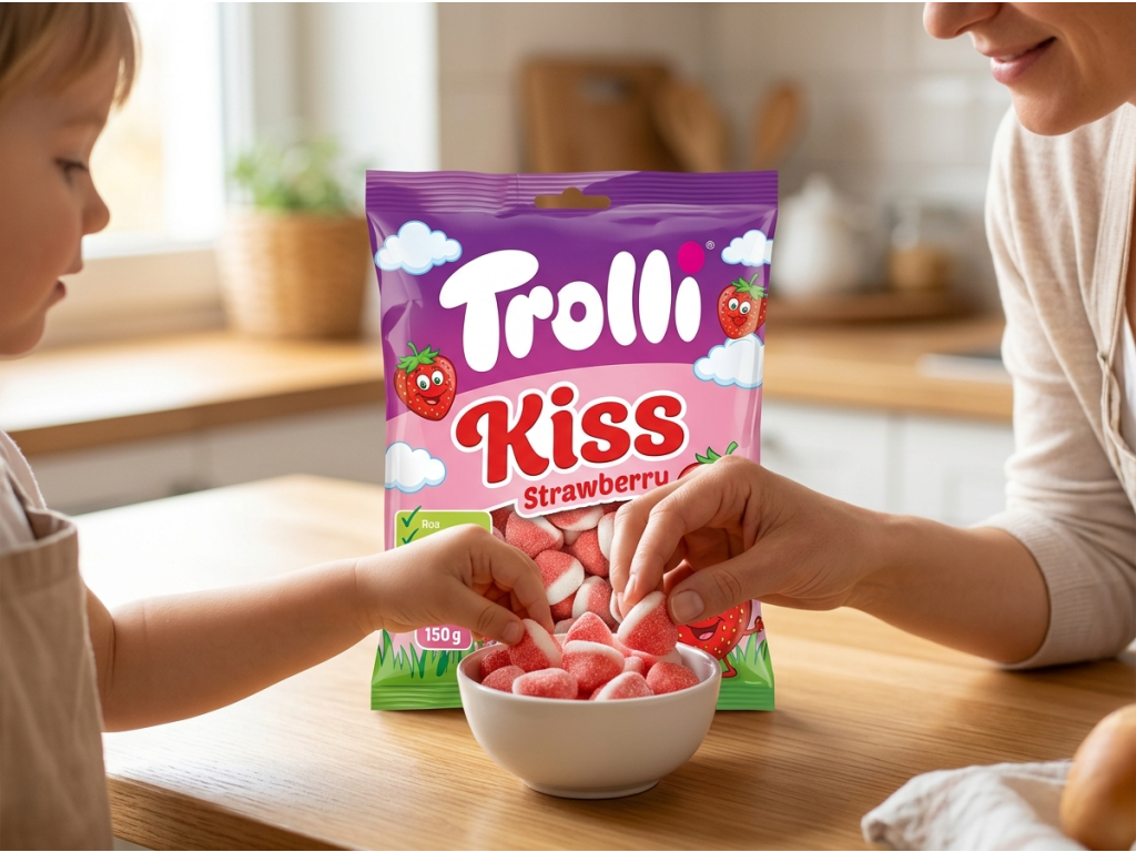 Trolli Strawberry Kiss jahodové pusinky 150 g - sdílení u stolu