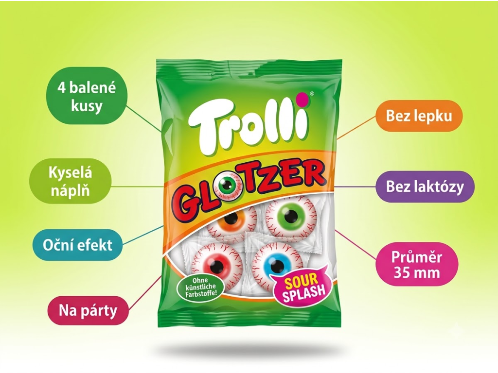 Trolli Glotzer kyselé želé oči 4 ks, 75 g - benefity