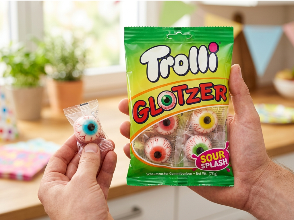 Trolli Glotzer kyselé želé oči 4 ks, 75 g - balení v ruce