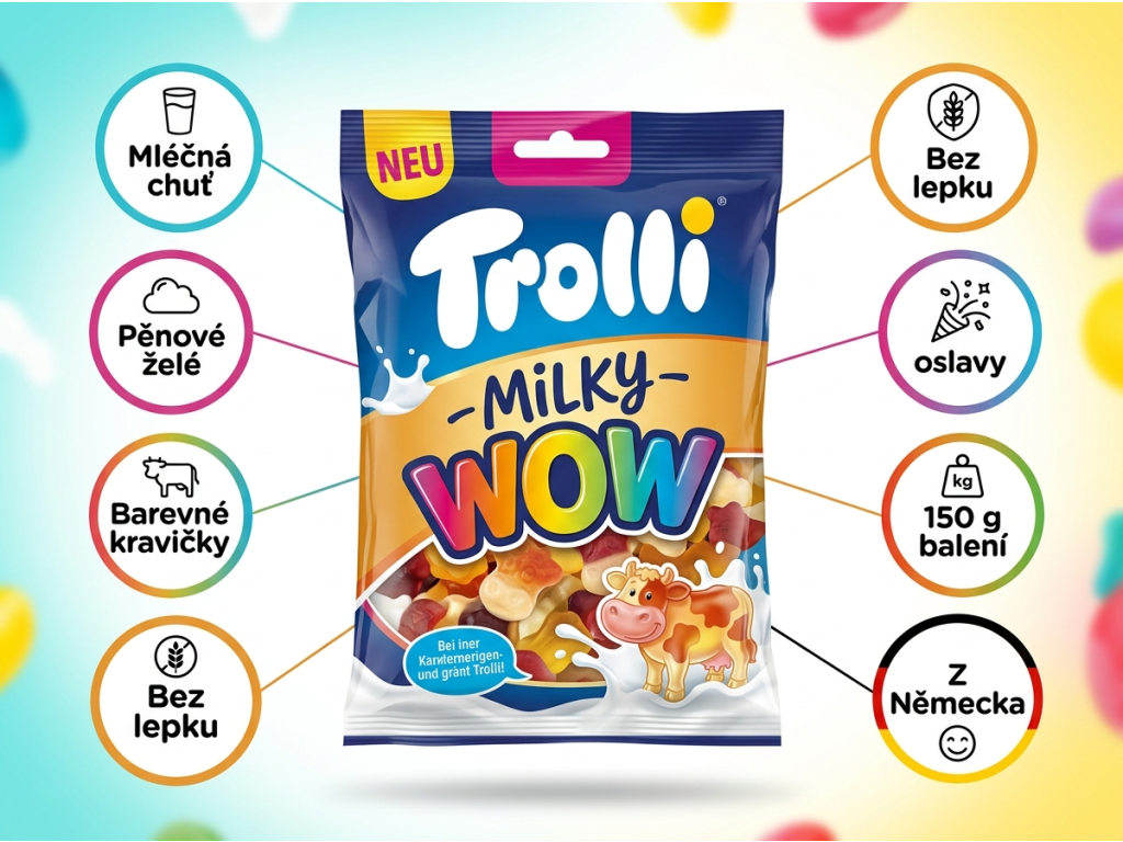 Trolli Milky WOW pěnové gumové bonbony 150 g - hlavní výhody