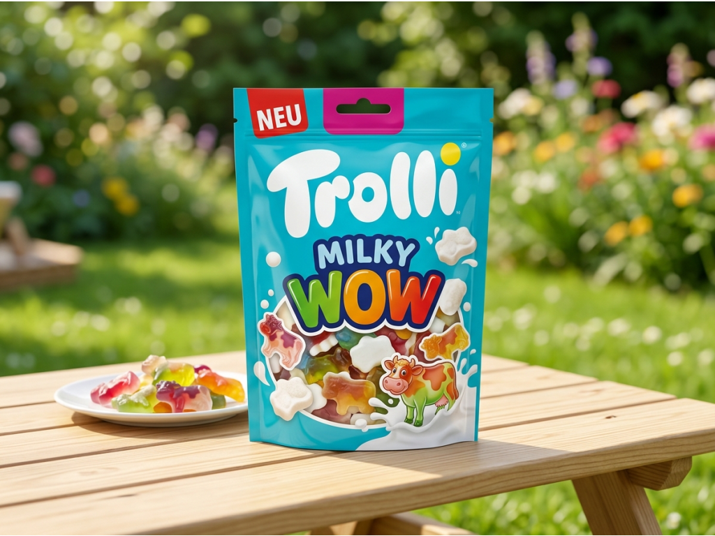 Trolli Milky WOW pěnové gumové bonbony 150 g v pestrém prostředí