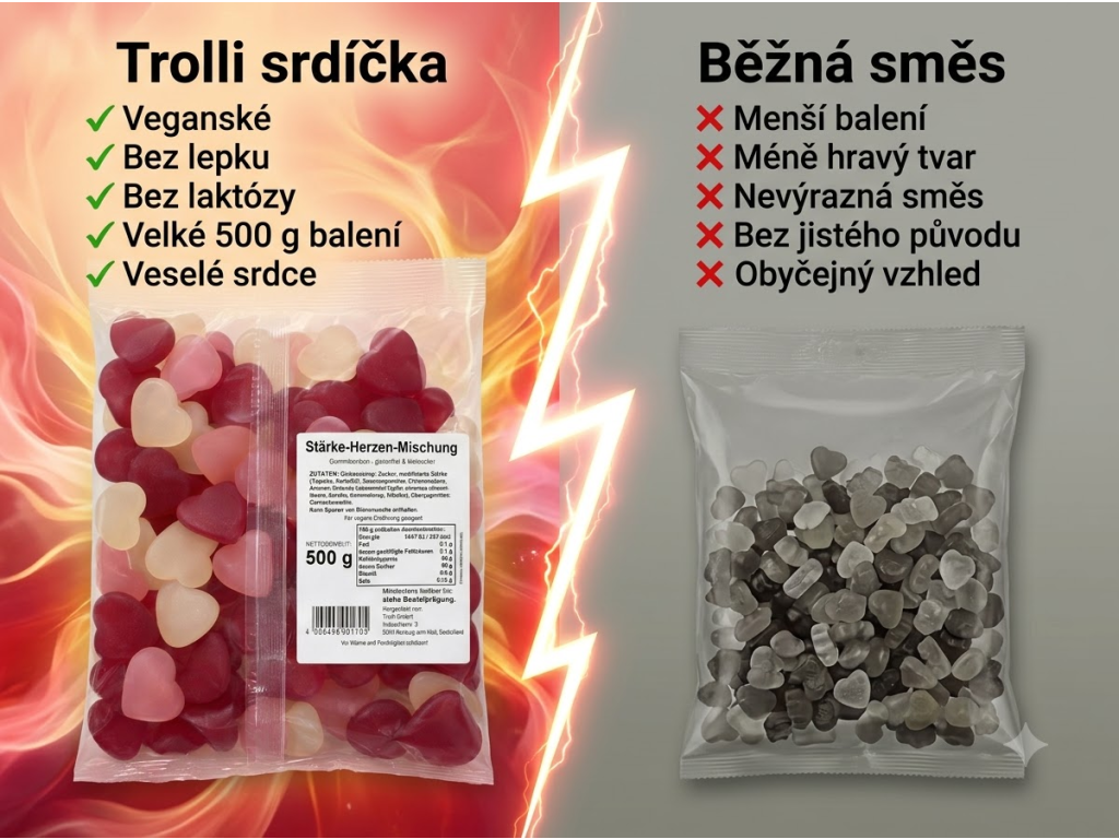 Trolli gumové bonbony barevná srdíčka 500 g - srovnání