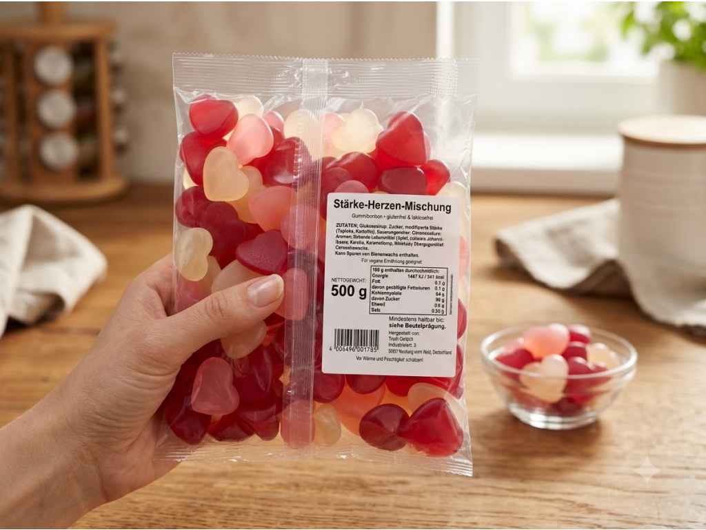 Trolli gumové bonbony barevná srdíčka 500 g - balení v ruce