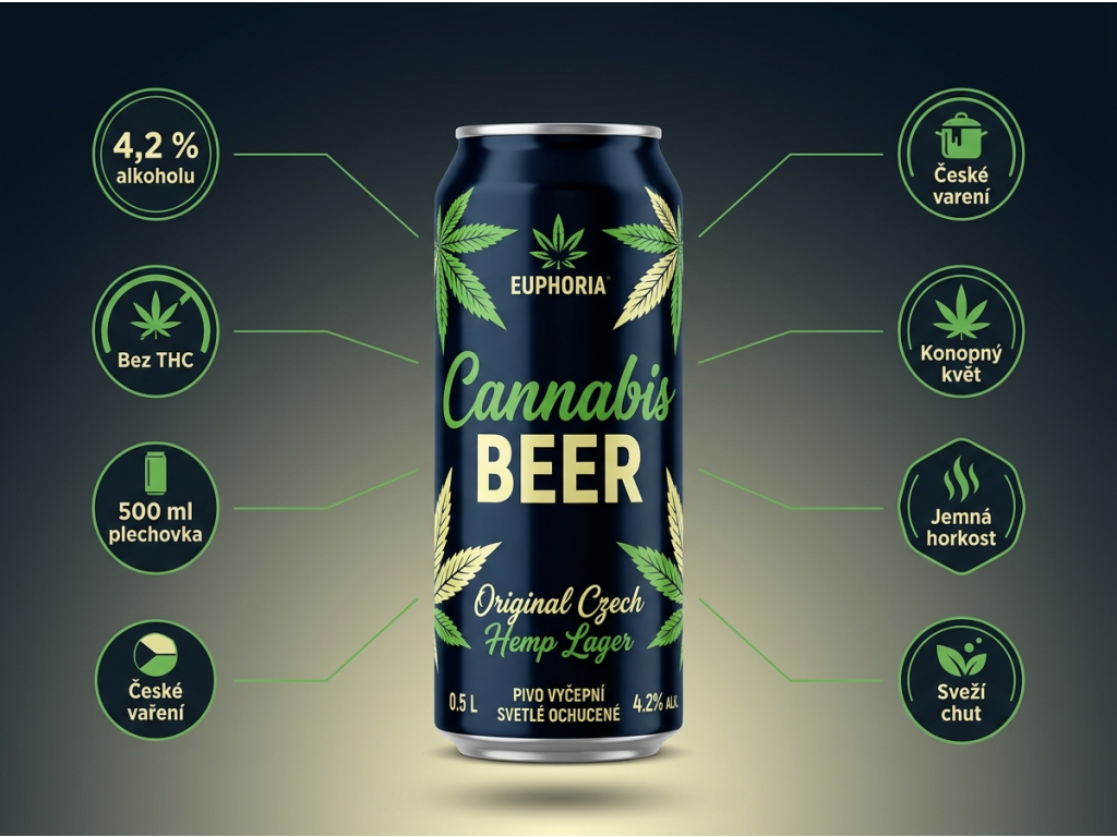 Euphoria konopné pivo v plechovce 500 ml - benefity