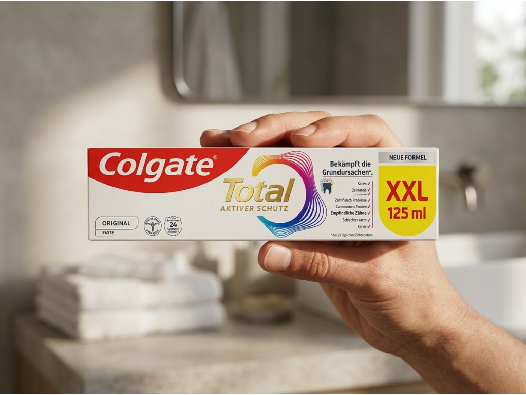 Colgate Total Original zubní pasta pro kompletní ochranu XXL 125 ml - praktické XXL balení v ruce