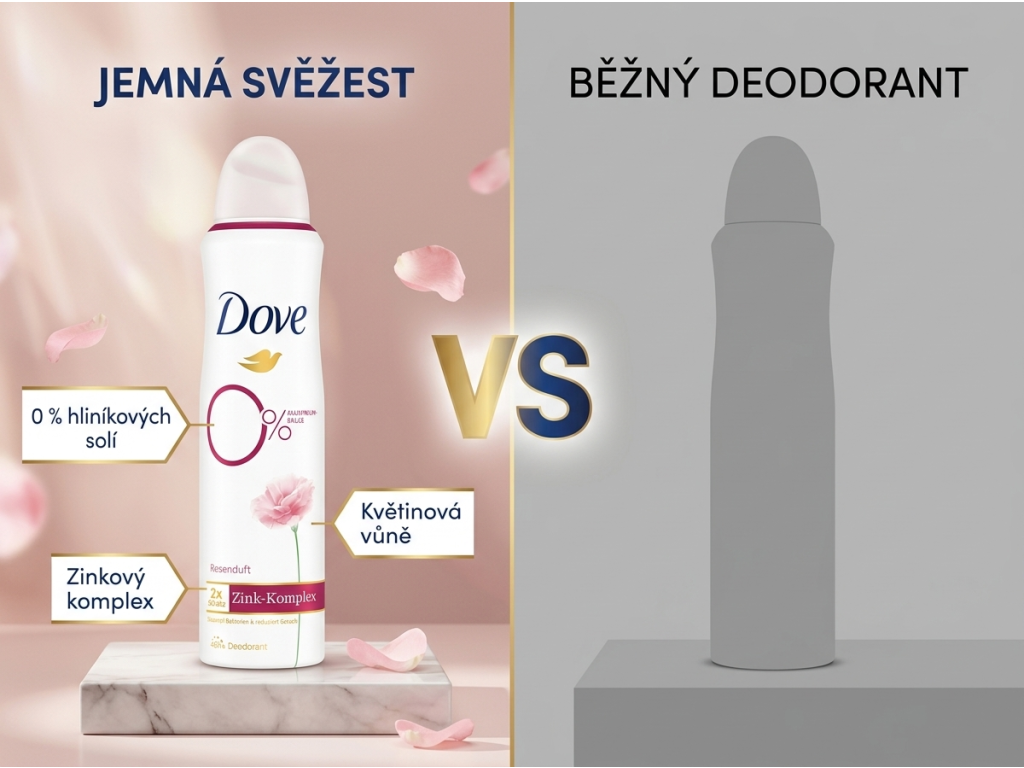 Dove deodorant ve spreji se zinkovým komplexem a vůní růží 150 ml – srovnání deodorantů