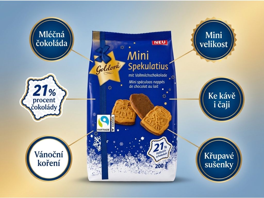 Goldora vánoční mini kořeněné sušenky s mléčnou čokoládou 200 g - hlavní výhody