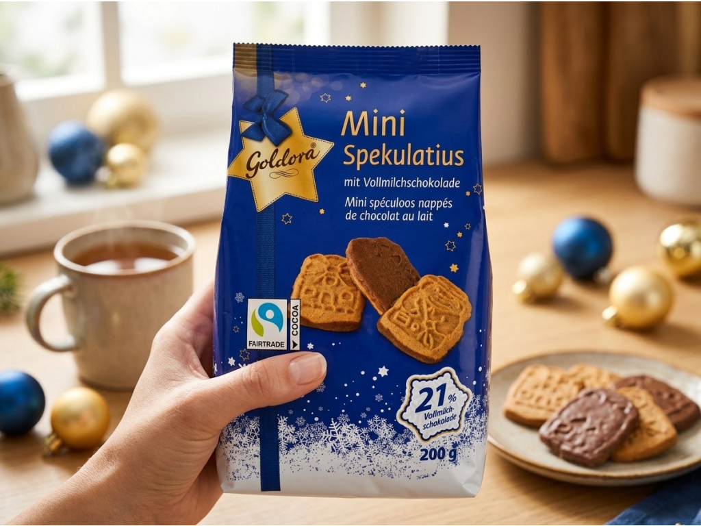 Goldora vánoční mini kořeněné sušenky s mléčnou čokoládou 200 g - balení v ruce