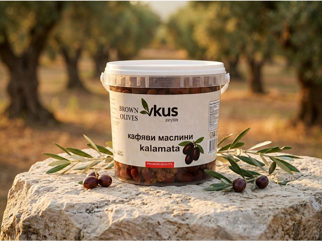 Vkus hnědé olivy Kalamata 1 kg v přírodním středomořském prostředí