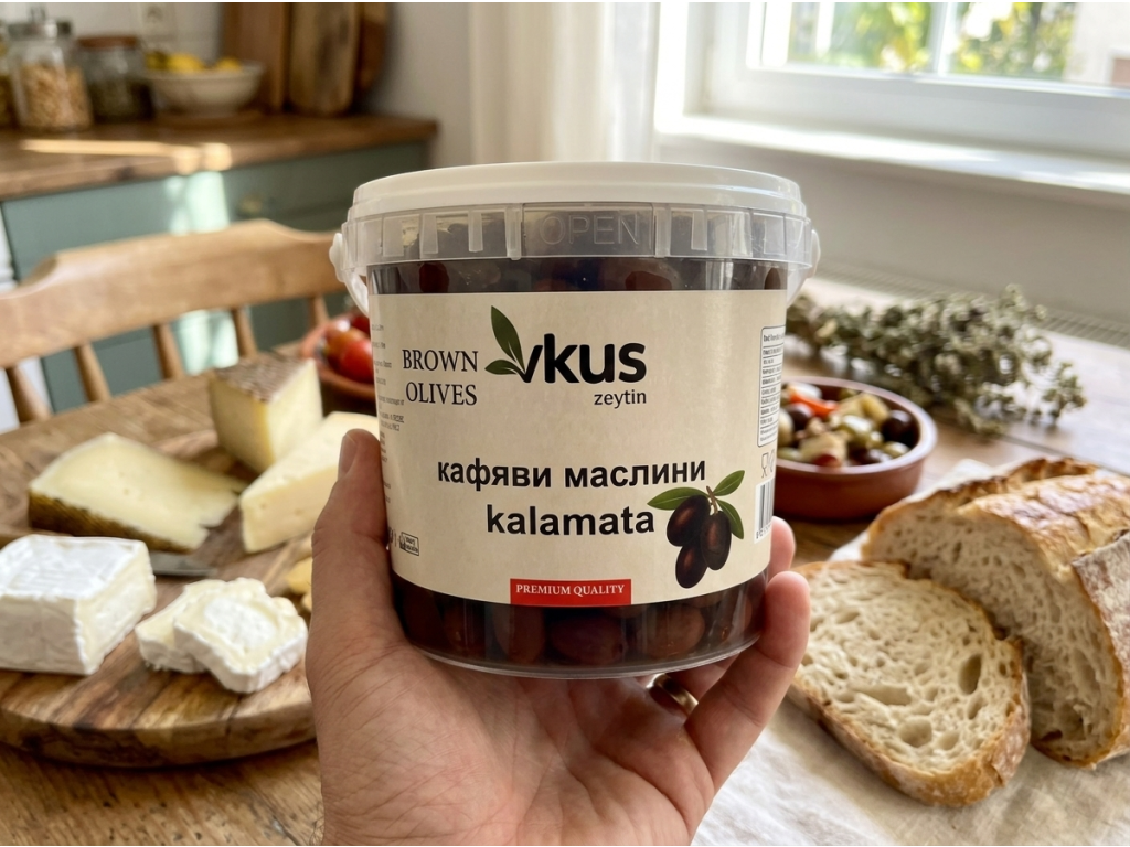 Vkus hnědé olivy Kalamata 1 kg v praktickém balení