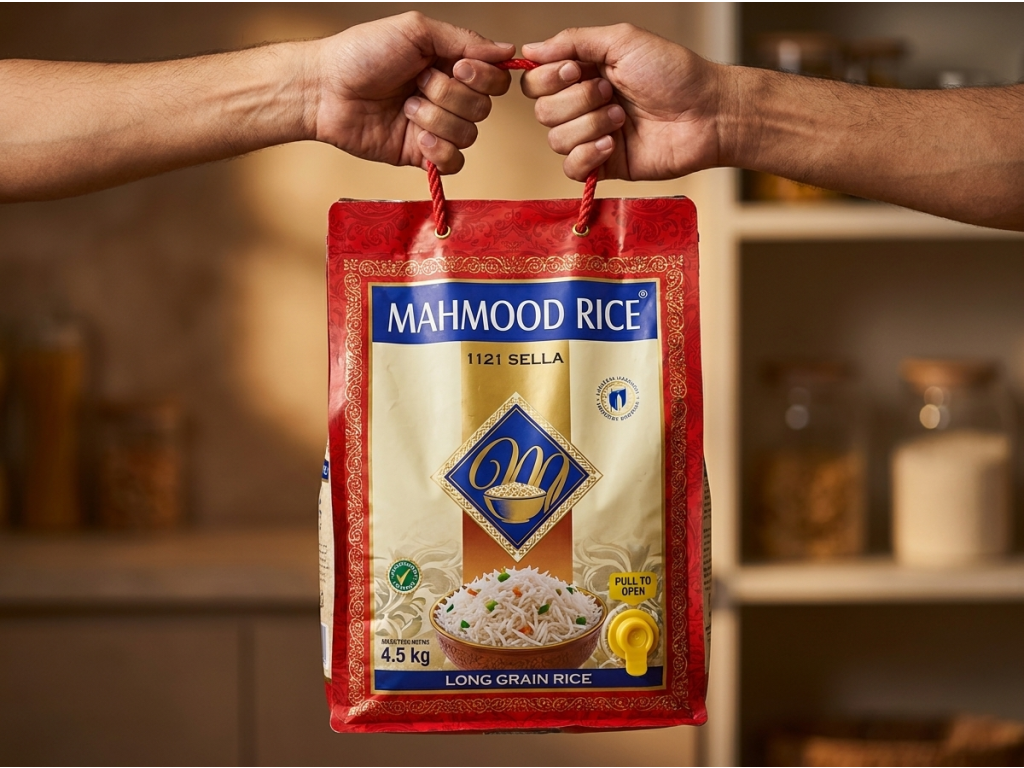 Velké balení Mahmood Rice 4,5 kg v rukou