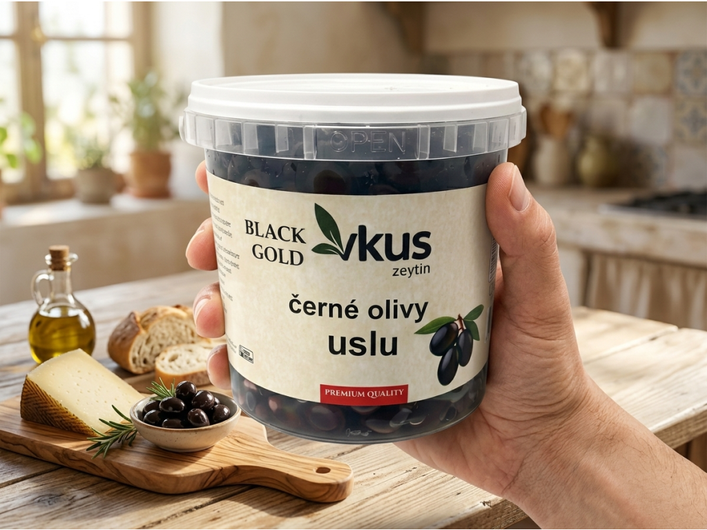 Vkus černé olivy Kalamata 1 kg v praktickém balení