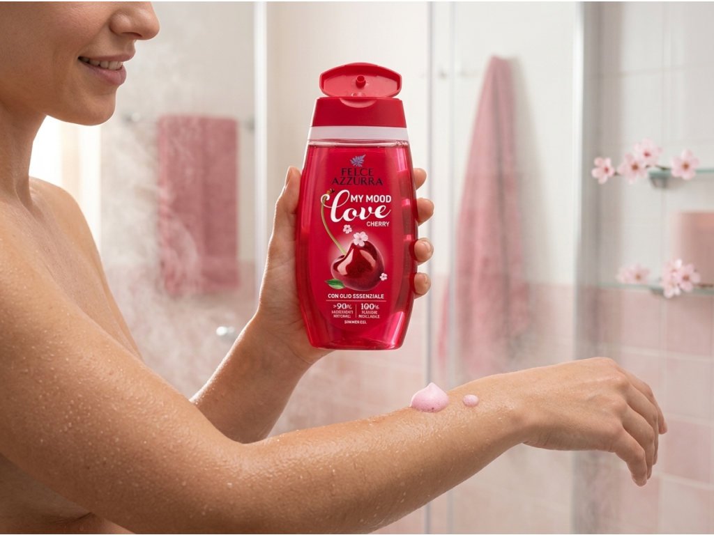 Použití sprchového gelu Felce Azzurra Love Cherry