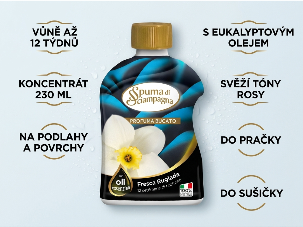 Spuma di Sciampagna Fresca Rugiada parfém na prádlo 230 ml – hlavní výhody