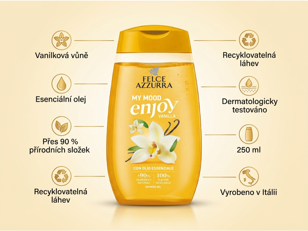 Felce Azzurra My Mood Enjoy Vanilla sprchový gel 250 ml - hlavní vlastnosti