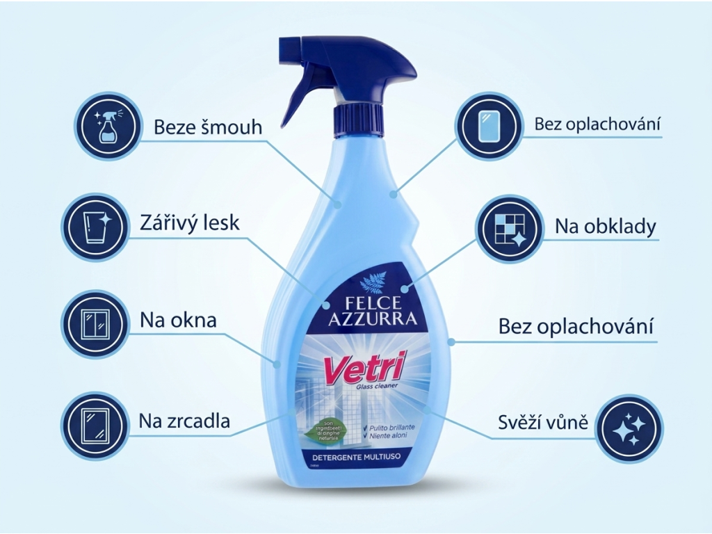 Felce Azzurra Vetri čistič oken a skel - hlavní výhody