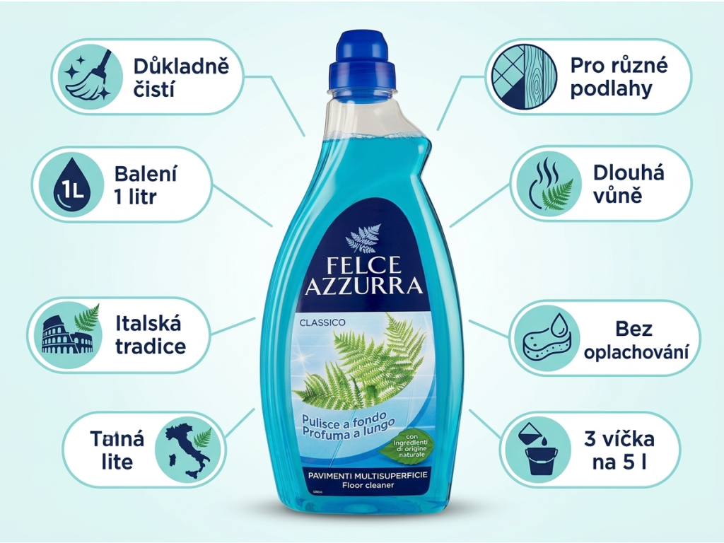 Felce Azzurra Classico čistič podlah - hlavní výhody