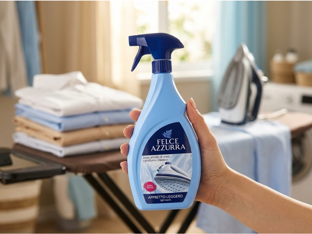 Felce Azzurra škrob ve spreji 750 ml držený v ruce
