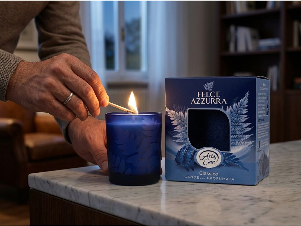 Večerní zapalování svíčky Felce Azzurra Classico