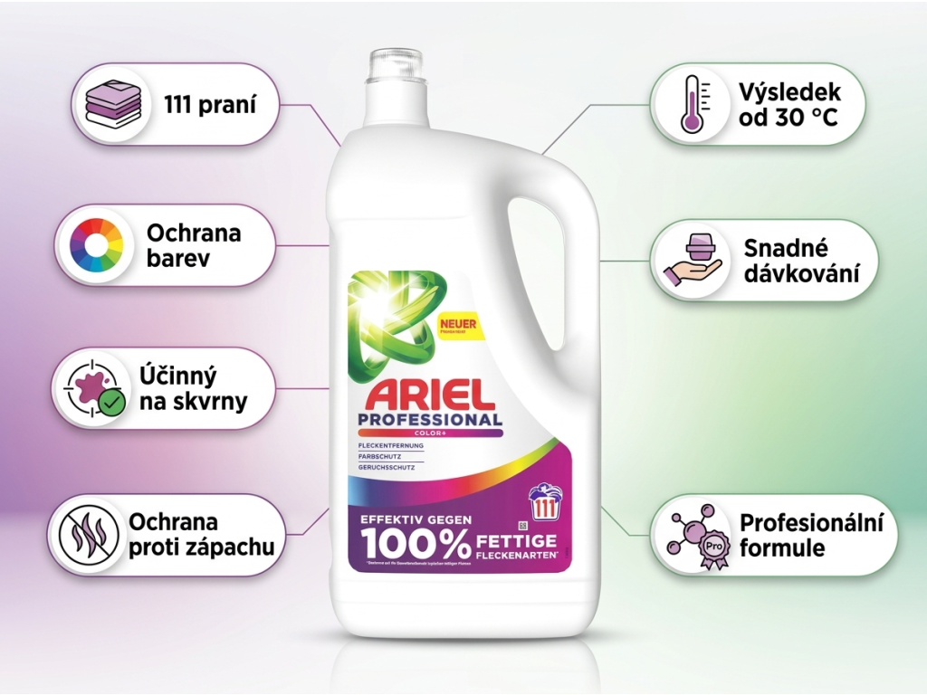 Ariel Professional prací gel Color+ 111 praní 4,995 l - hlavní výhody