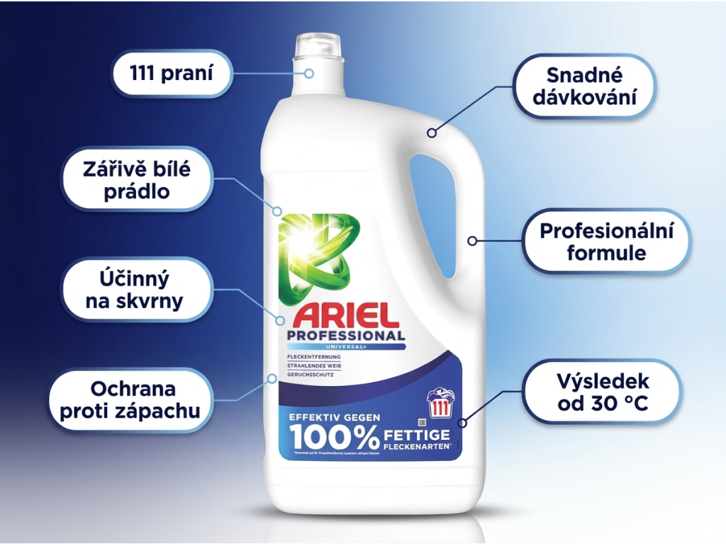 Ariel Professional prací gel Universal+ 111 praní 4,995 l - hlavní výhody