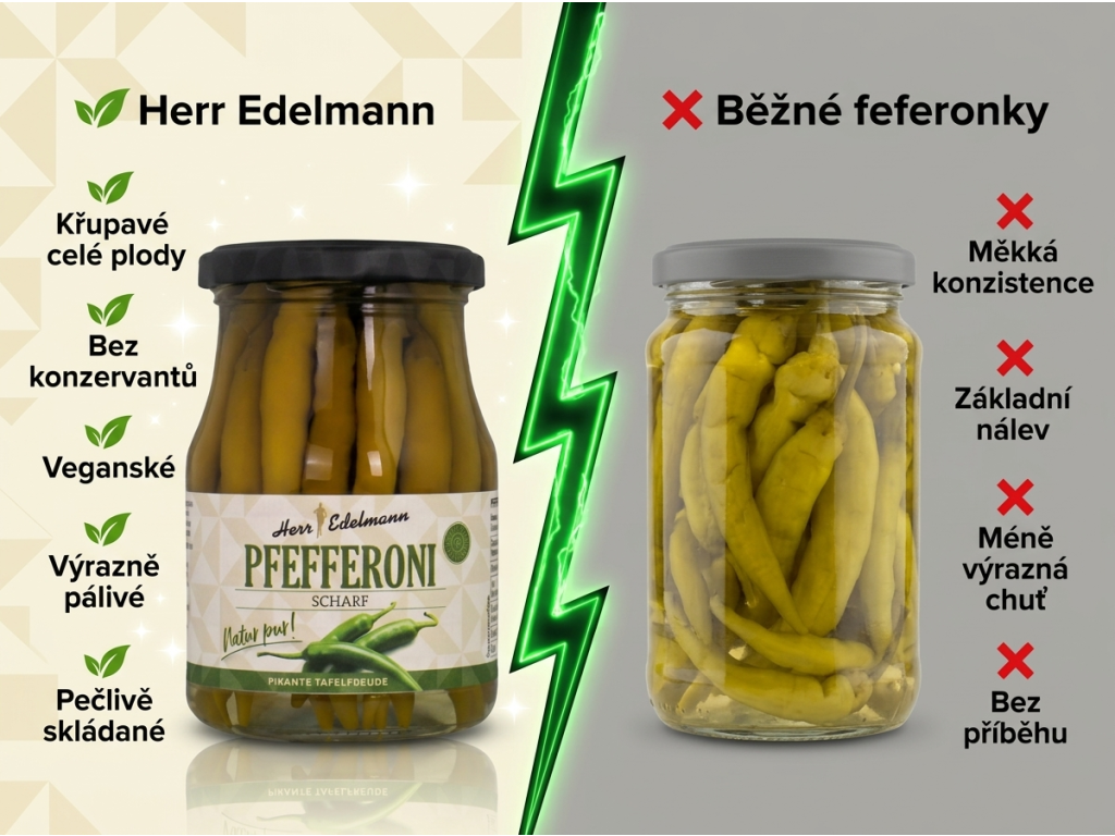 Srovnání Herr Edelmann ostrých zelených feferonek