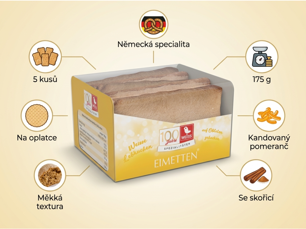 Weiss bílé perníčky na oplatce s kandovaným pomerančem 175 g - hlavní výhody