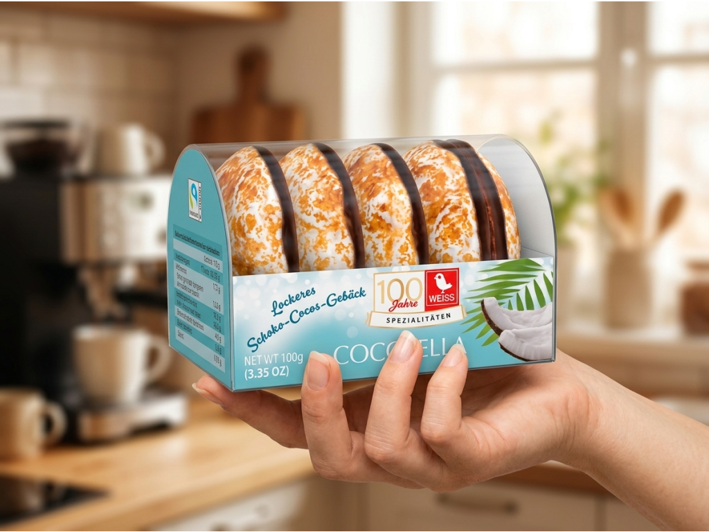 Weiss Cocosella kokosové pečivo na oplatce s hořkou čokoládou 100 g – praktické balení