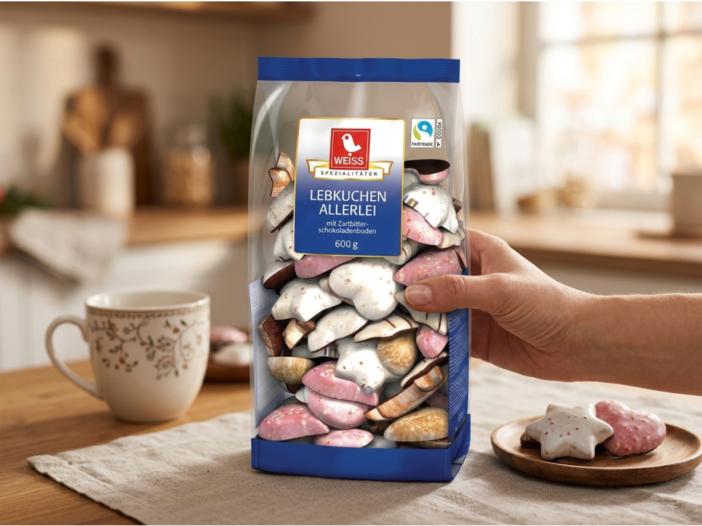 Weiss pestrá směs glazovaných perníků s hořkou čokoládou 600 g držený v ruce