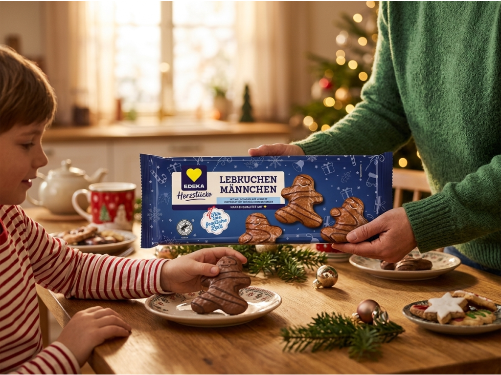 Edeka Herzstücke perníkoví panáčci v mléčné čokoládě s hořkým dekorem 200 g při společném svátečním servírování