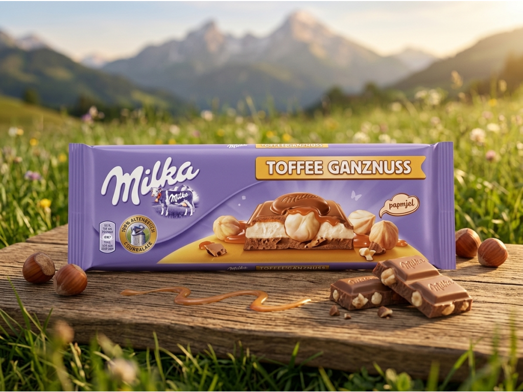 Milka MMMAX čokoláda s karamelem v alpském prostředí