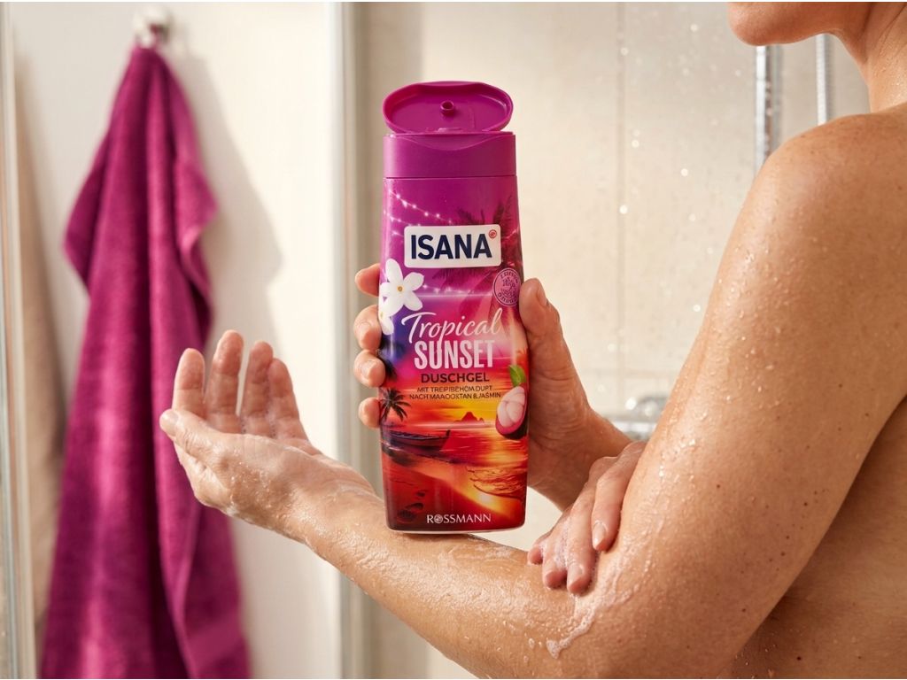 Použití sprchového gelu Isana Tropical Sunset