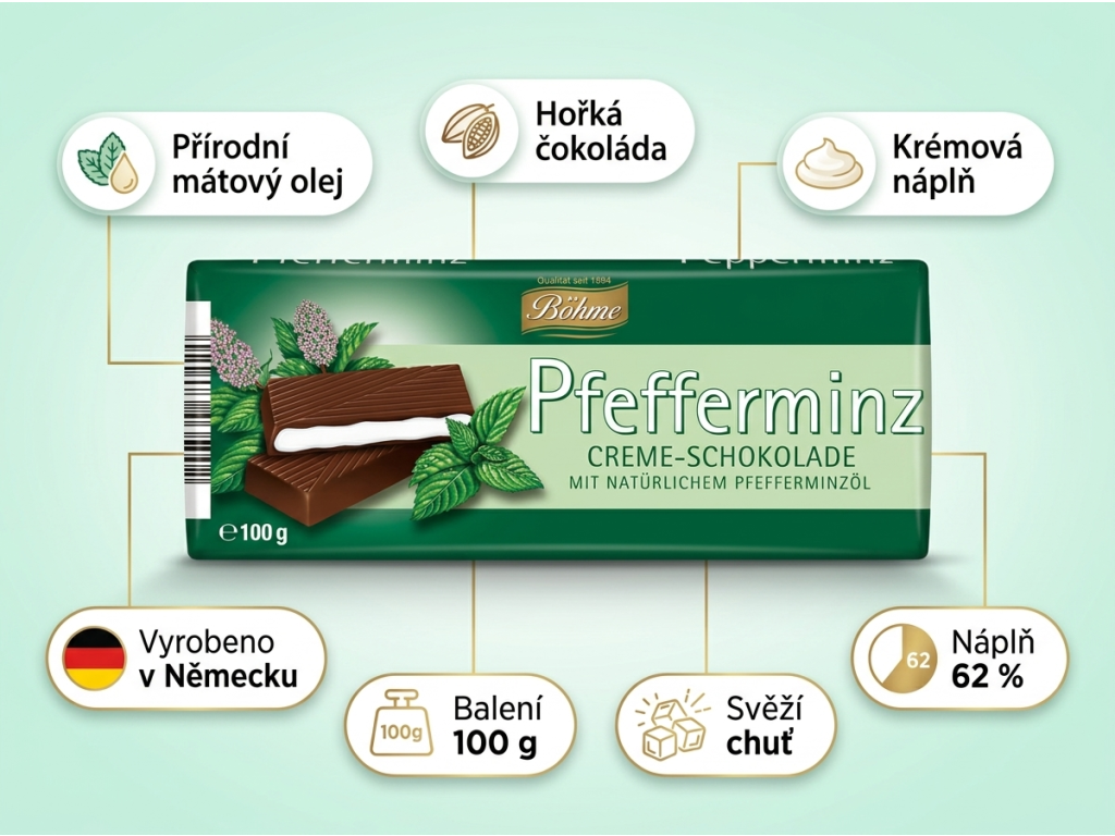 Böhme mátová čokoláda 100 g – hlavní vlastnosti