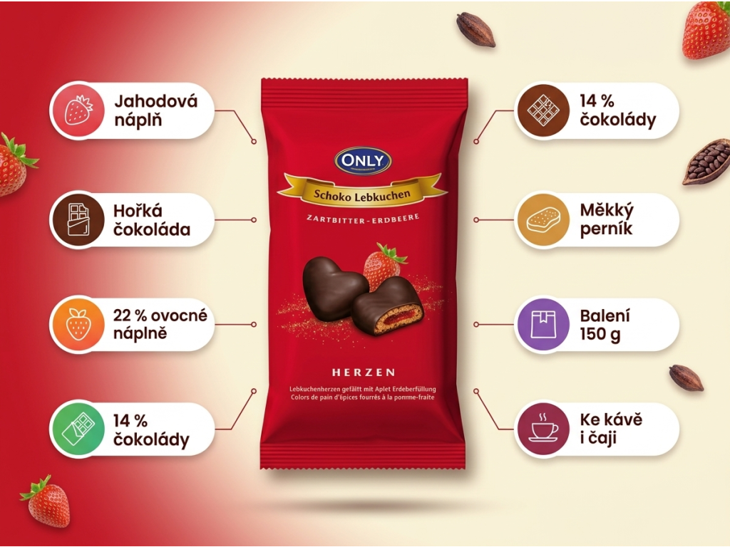 Only perníková srdíčka s jahodovou náplní - hlavní výhody