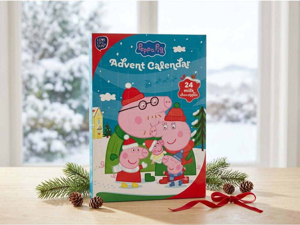 Hasbro Peppa Pig čokoládový adventní kalendář 50 g ve vánočním prostředí