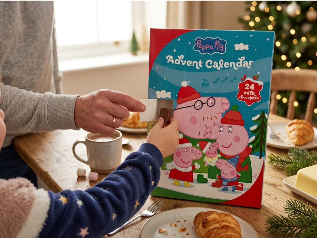 Rodinné otevírání Hasbro Peppa Pig čokoládový adventní kalendář 50 g