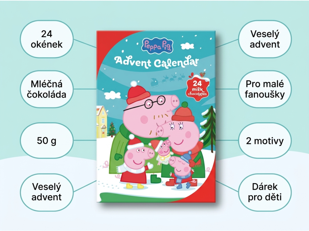 Hasbro Peppa Pig čokoládový adventní kalendář 50 g - hlavní výhody