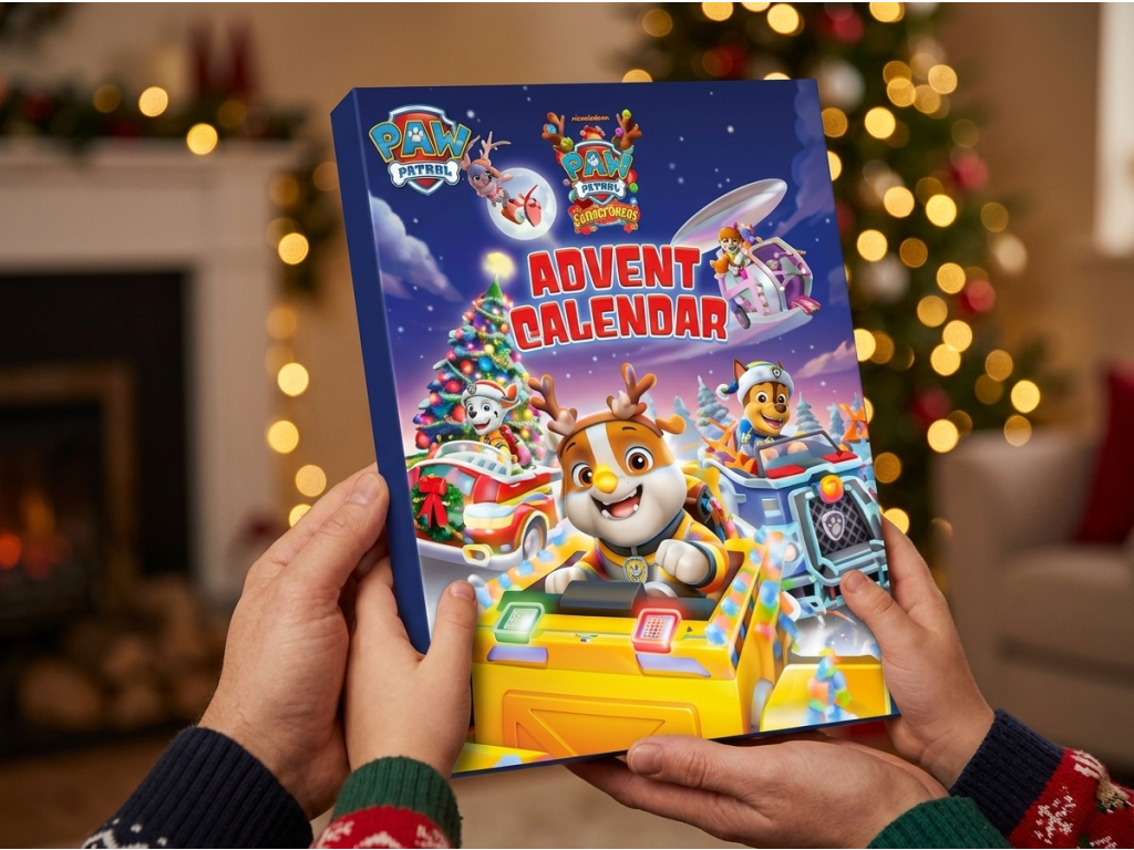 Paw Patrol adventní kalendář s mléčnou čokoládou 50 g – kalendář v ruce
