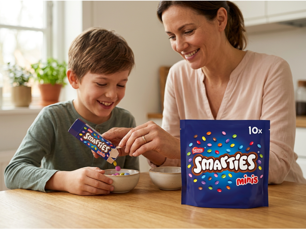 Rodina sdílí mini balíčky Smarties