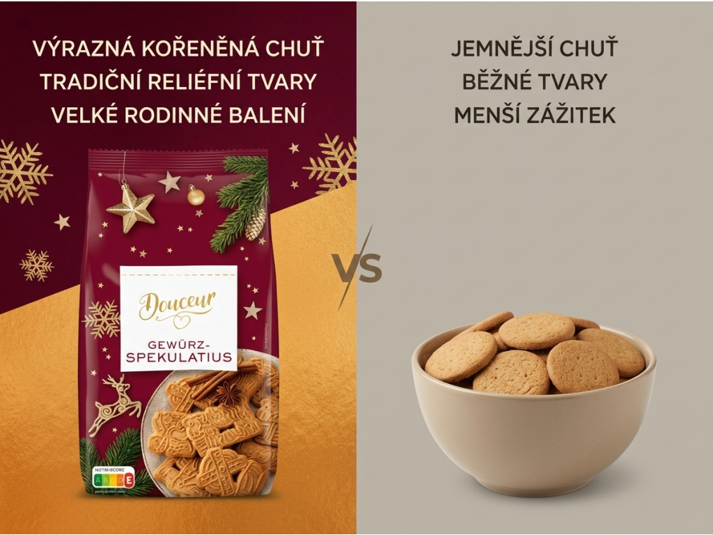 Douceur kořeněné Spekulatius sušenky 600 g - srovnání s běžnými sušenkami